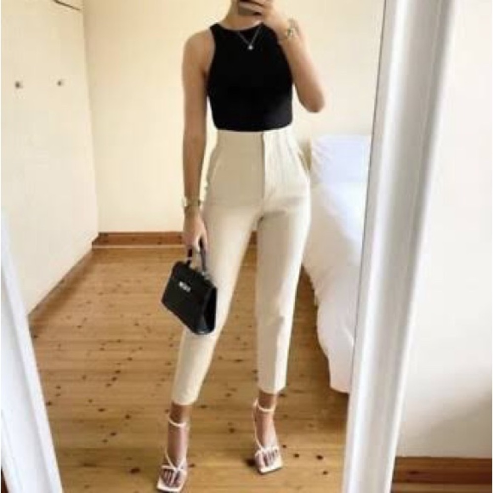 Zara Brand New With Tags High Waisted White Trousers